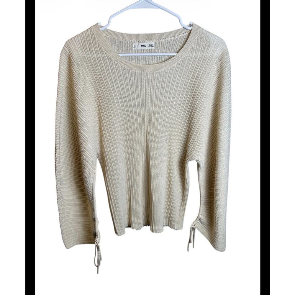 Mango Ribbed Knit Long Sleeve Sweater Beige Size XL